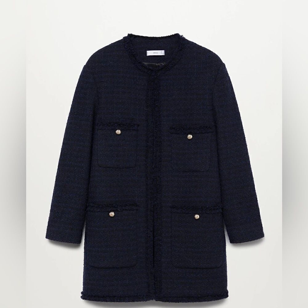 Mango Tweed Textured Open Front Coat Longline Jacket - Picture 3 of 3